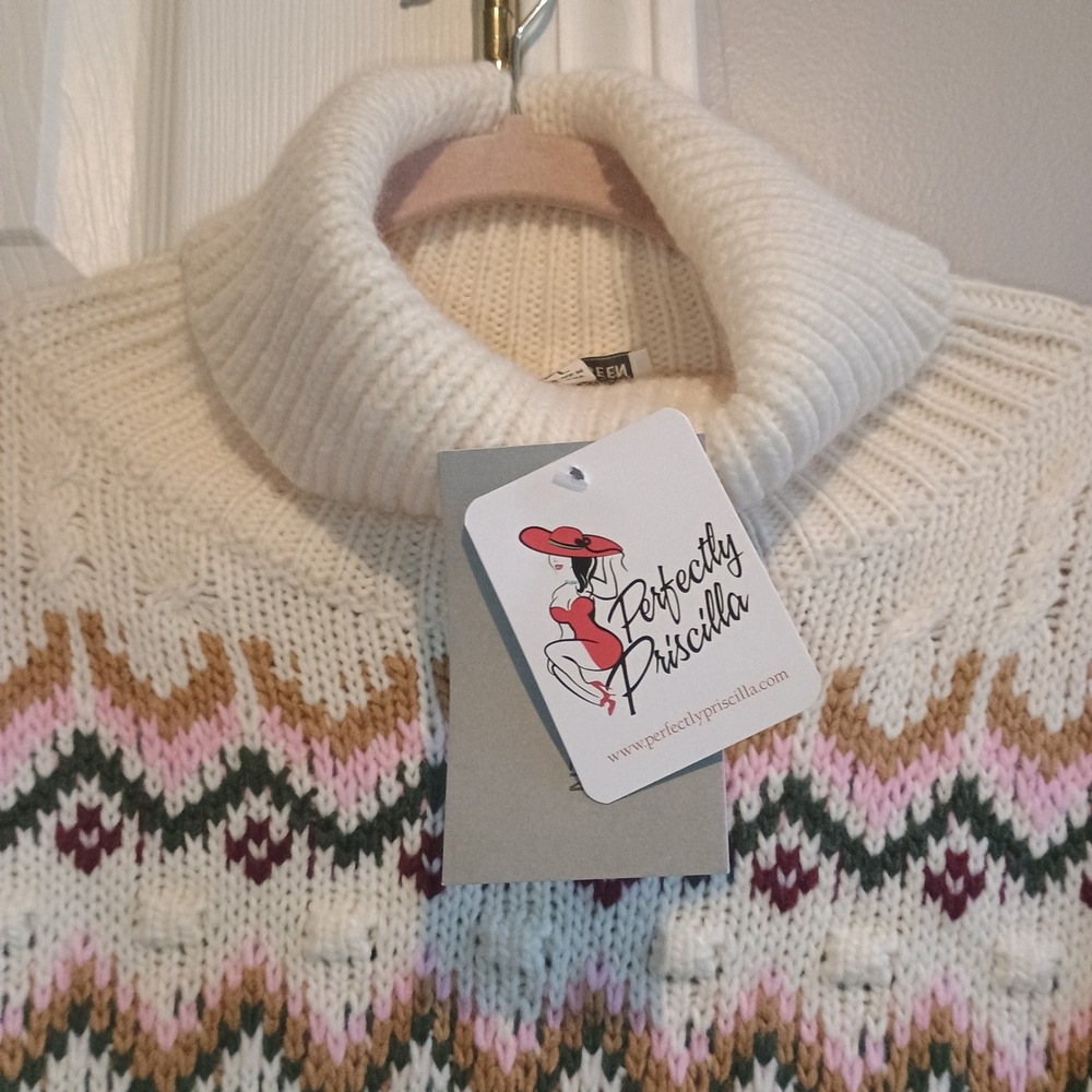 Perfectly Priscilla Large Nordic Fair Isle Tunic‎ Sweater Dress Wool Blend NWT - Picture 3 of 14